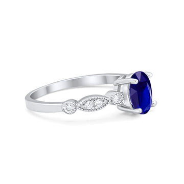 Vintage Style Wedding Ring Round Simulated Blue Sapphire CZ 925 Sterling Silver
